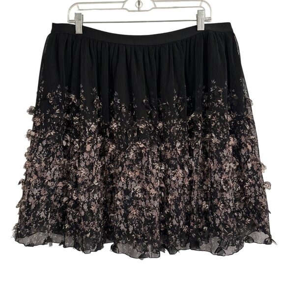 a new day Dresses & Skirts - A New Day Black 3D Floral & Pink Skirt XL Elastic Waist Forest Fairy Whimsigoth
